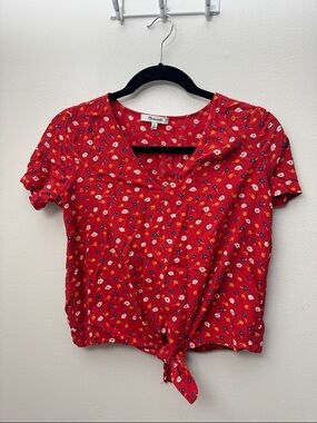 Madewell Red Floral Tie-Front Crop Top